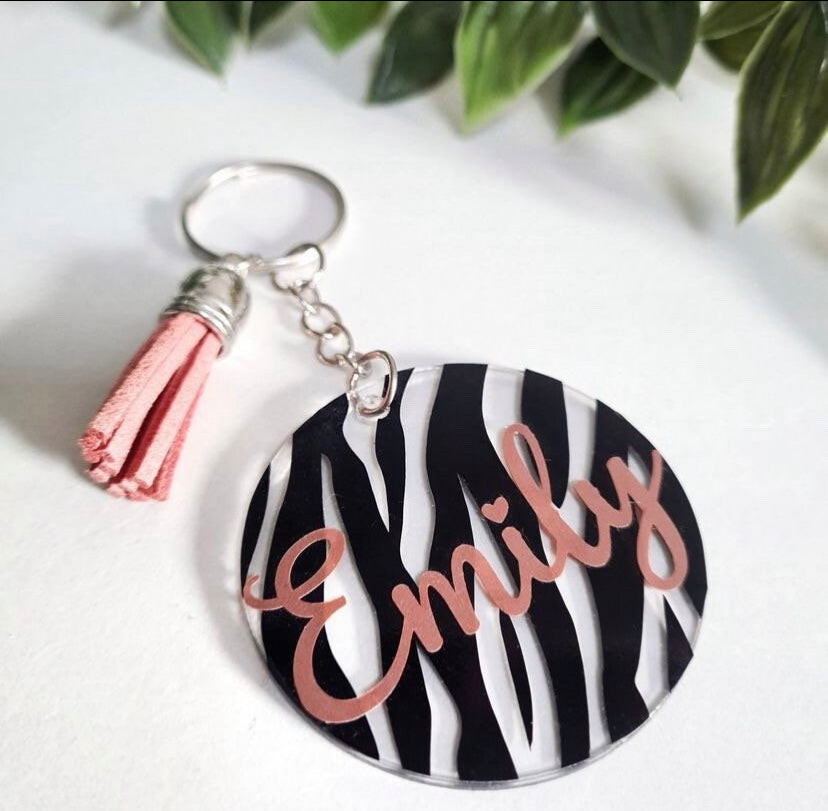 Zebra Print Personalised name Keychain Keyring