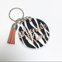 Load image into Gallery viewer, Zebra Print Personalised name Keychain Keyring
