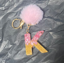 Load image into Gallery viewer, Personalised name initial Pom Pom keyring
