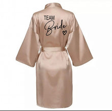 Load image into Gallery viewer, Wedding party team Bride silk kimono bathrobes with optional personalisation
