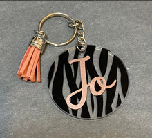 Load image into Gallery viewer, Zebra Print Personalised name Keychain Keyring
