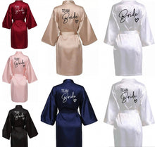 Load image into Gallery viewer, Wedding party team Bride silk kimono bathrobes with optional personalisation
