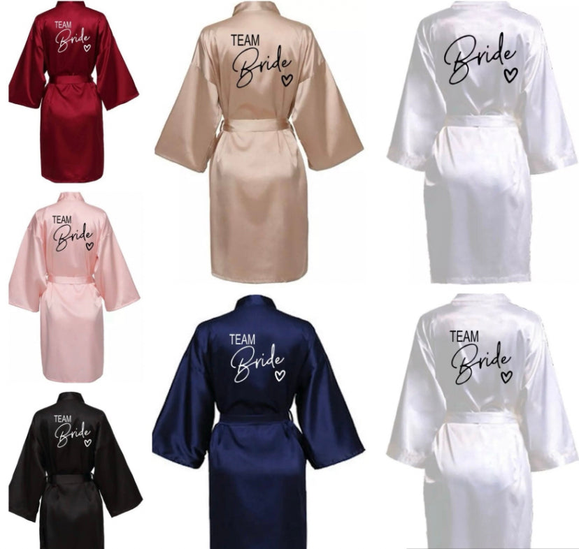 Wedding party team Bride silk kimono bathrobes with optional personalisation