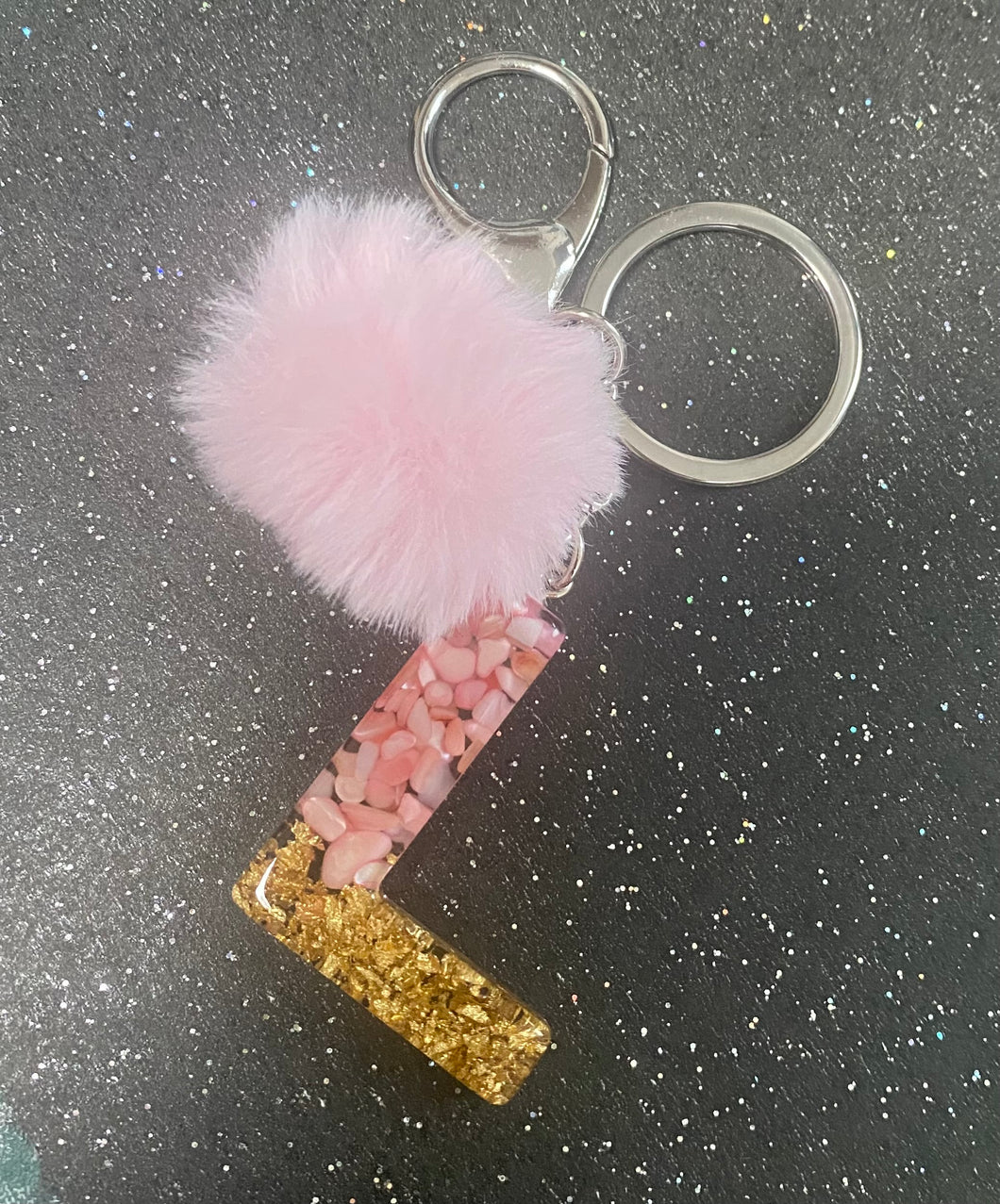 Personalised name initial Pom Pom keyring