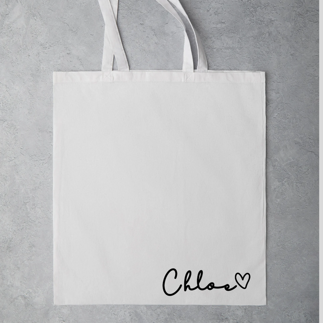 Personalised Name with Heart Cute Tote Shopping Book Bag