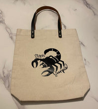 Load image into Gallery viewer, Star Sign Personalised Natural Canvas Tote Bag with Leather Strap
