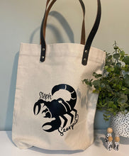 Load image into Gallery viewer, Star Sign Personalised Natural Canvas Tote Bag with Leather Strap
