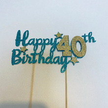 Load image into Gallery viewer, Happy 40th Birthday Age cake topper,star, Party, Cake accessories, topper, birthday decorations, glitter, cake topper
