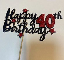 Load image into Gallery viewer, Happy 40th Birthday Age cake topper,star, Party, Cake accessories, topper, birthday decorations, glitter, cake topper
