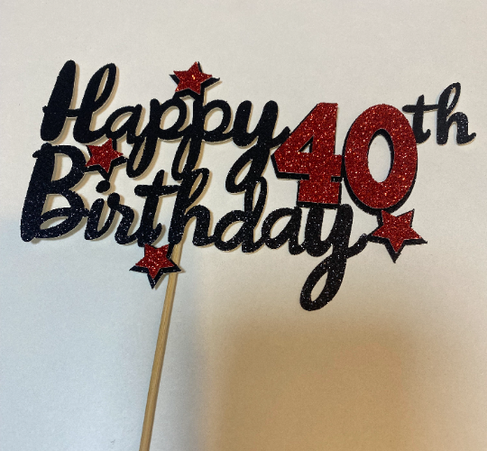 Happy 40th Birthday Age cake topper,star, Party, Cake accessories, topper, birthday decorations, glitter, cake topper