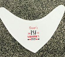 Load image into Gallery viewer, Personalised Baby’s First Valentine Dribble Bandana Bib
