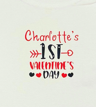 Load image into Gallery viewer, Personalised Baby’s First Valentine Dribble Bandana Bib
