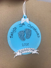 Load image into Gallery viewer, Babys Hand painted wooden first christmas bauble
