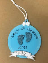 Load image into Gallery viewer, Babys Hand painted wooden first christmas bauble
