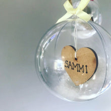 Load image into Gallery viewer, Personalised Remembrance christmas snow or feather bauble
