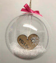 Load image into Gallery viewer, Personalised Pet Christmas bauble, gift, Remembrance bauble, feather, snow
