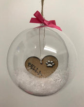 Load image into Gallery viewer, Personalised Pet Christmas bauble, gift, Remembrance bauble, feather, snow
