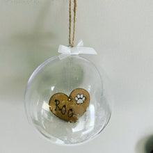 Load image into Gallery viewer, Personalised Pet Christmas bauble, gift, Remembrance bauble, feather, snow
