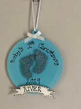 Load image into Gallery viewer, Babys Hand painted wooden first christmas bauble
