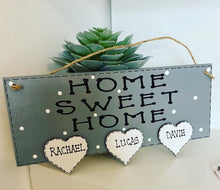 Load image into Gallery viewer, Personalised New home family wall plaque home sweet home, 10”x4”
