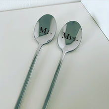 Load image into Gallery viewer, Mr or Mrs engraved silver spoon, wedding gift, hot chocolate, ice cream spoon
