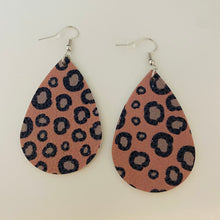 Load image into Gallery viewer, Leopard print faux leather dangle drop leaf earrings
