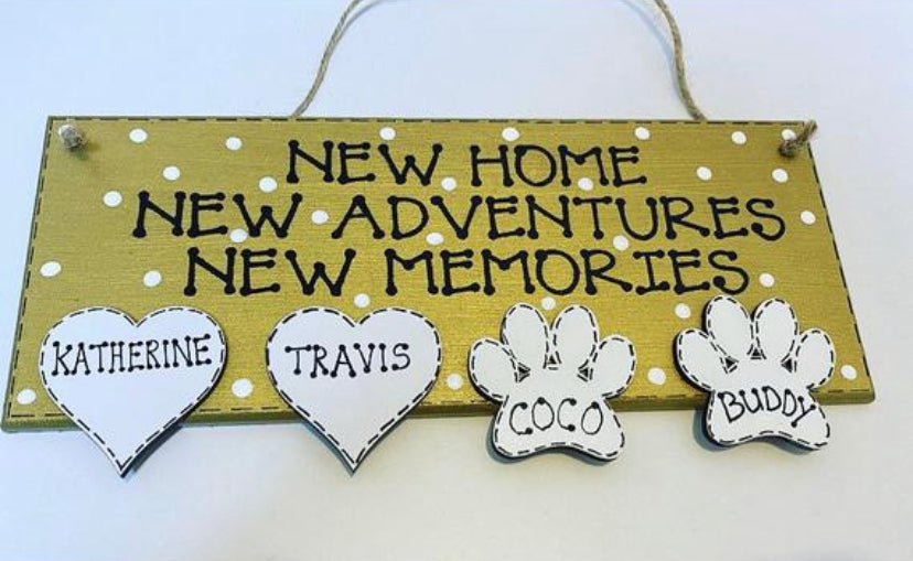 Personalised New home family wall plaque 10”x4”