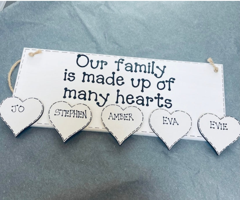 Personalised Family Gift | Our family is made up of any hearts plaque