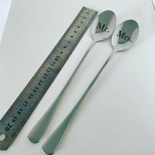 Load image into Gallery viewer, Mr or Mrs engraved silver spoon, wedding gift, hot chocolate, ice cream spoon
