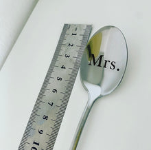 Load image into Gallery viewer, Mr or Mrs engraved silver spoon, wedding gift, hot chocolate, ice cream spoon
