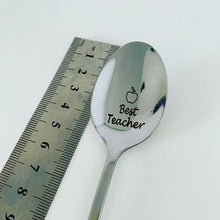 Load image into Gallery viewer, Best teacher engraved silver spoon, end of term, apple, teacher gift, class
