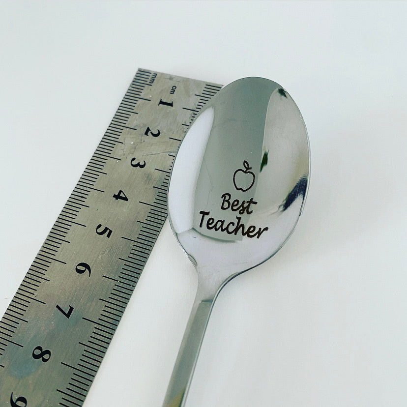 Best teacher engraved silver spoon, end of term, apple, teacher gift, class