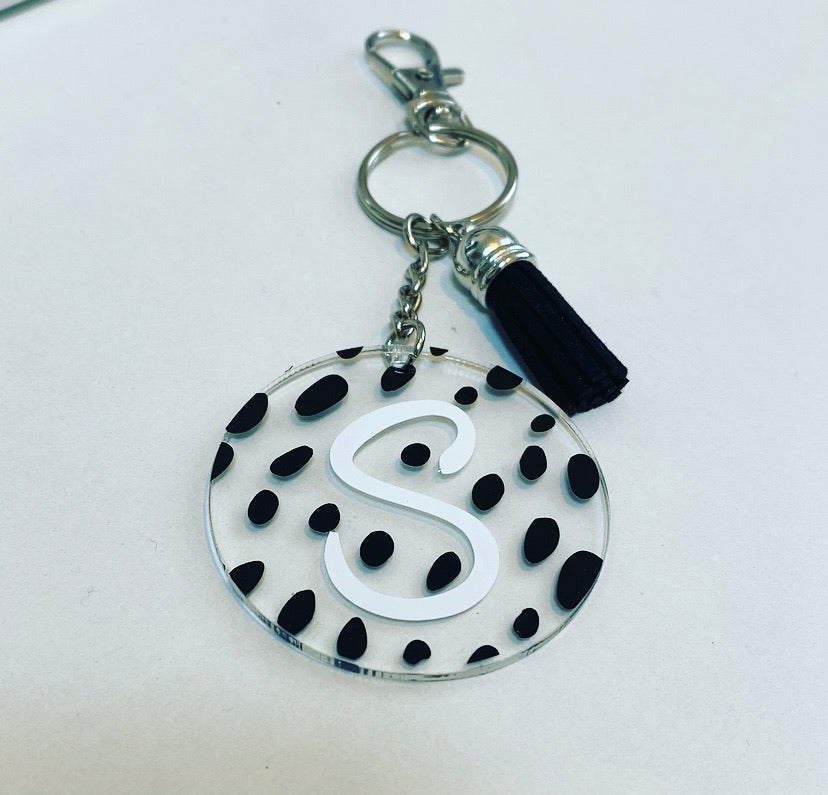 Initial Dalmatian spot print keychain