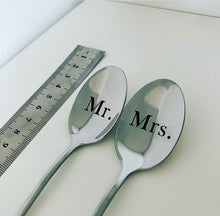 Load image into Gallery viewer, Mr or Mrs engraved silver spoon, wedding gift, hot chocolate, ice cream spoon
