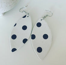 Load image into Gallery viewer, Polka dot black and white leather earrings
