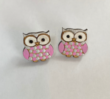 Load image into Gallery viewer, Hand painted wooden owl earrings
