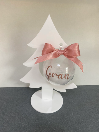 Personalised Christmas bauble with tree hanging stand