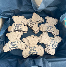 Load image into Gallery viewer, Personalised Wooden Teddy Bear Picnic Baby Shower Name Tag | We Can Bearly Wait
